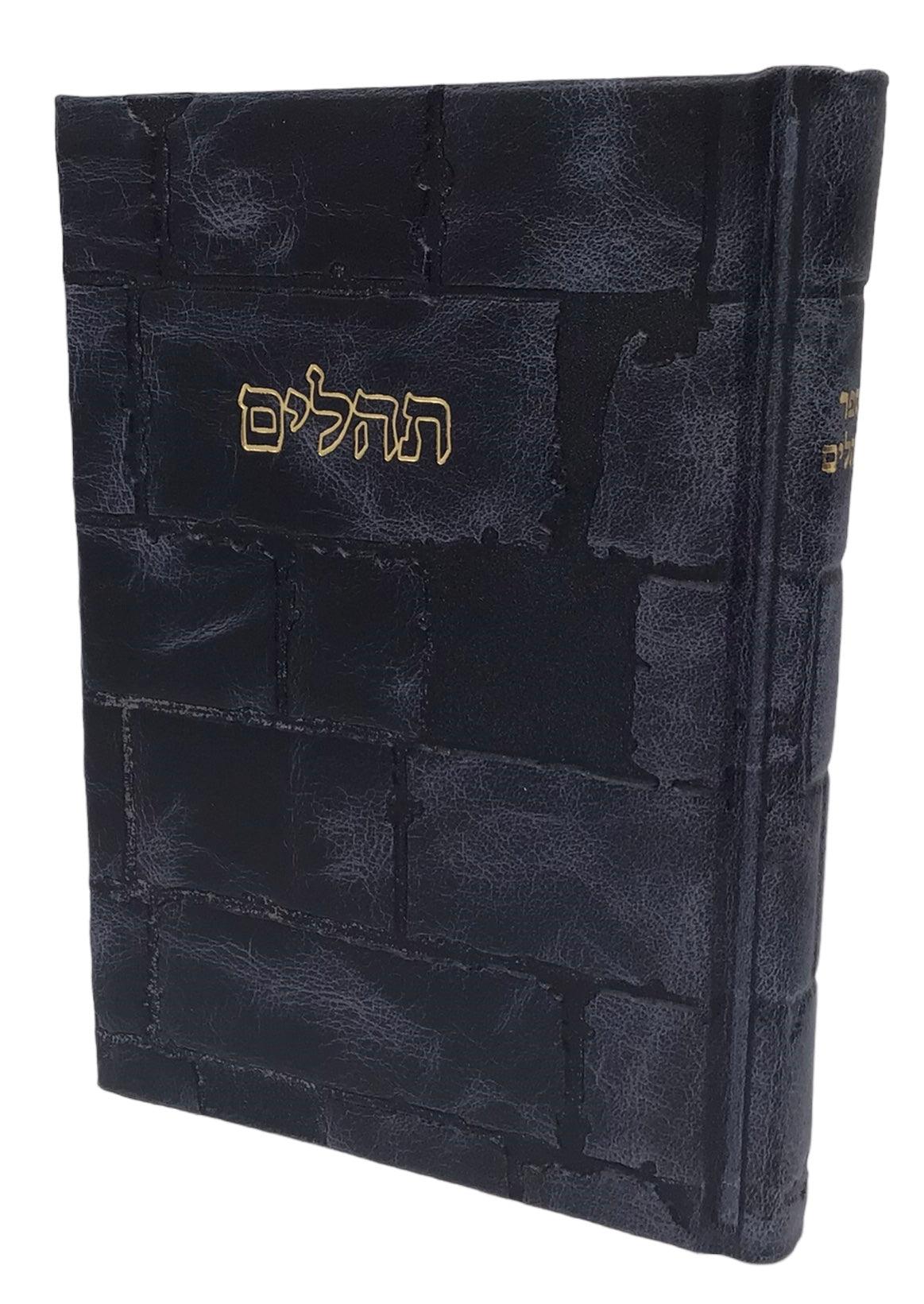 Leather Tehillim with Kotel Design-Blue