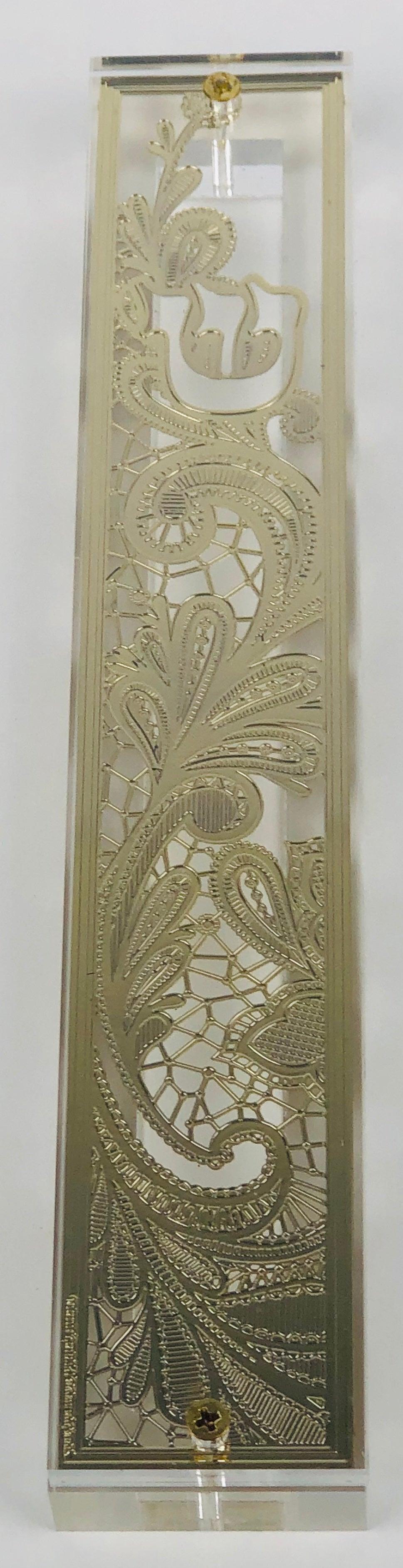 Mezuzah Case 24K Gold Plated- 15 cm scroll Design #2