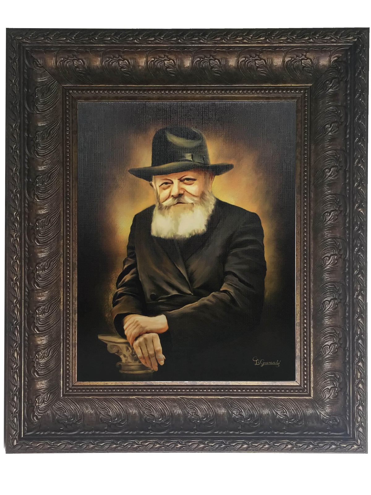 Painting of Lubavitch Rebbe-Profile- Antique Brown Frame