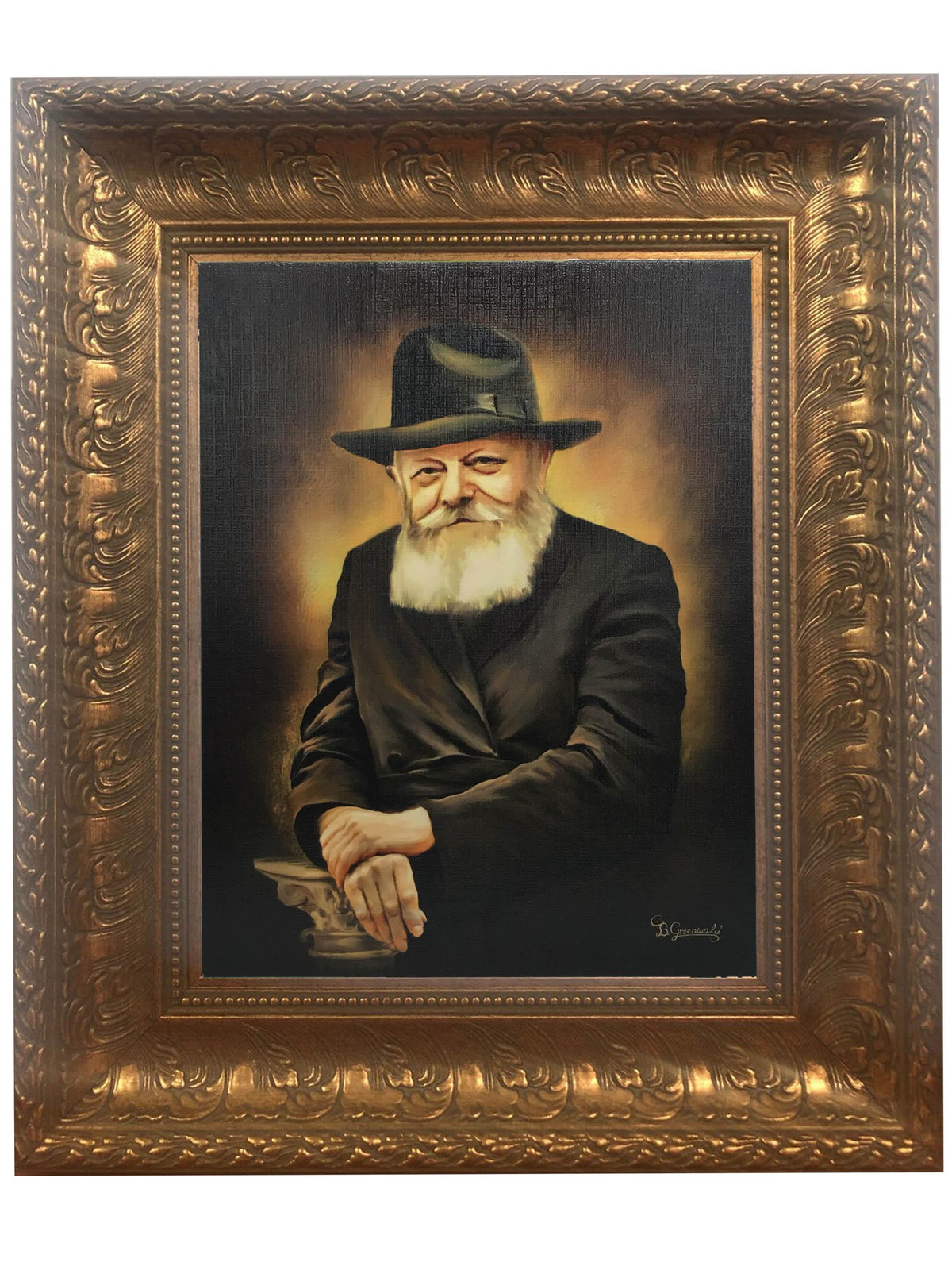 Painting of Lubavitch Rebbe-Profile- Antique Gold Frame