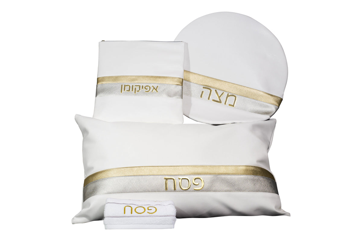 Pesach Seder Set 4 Piece Leather Silver Stripe Design