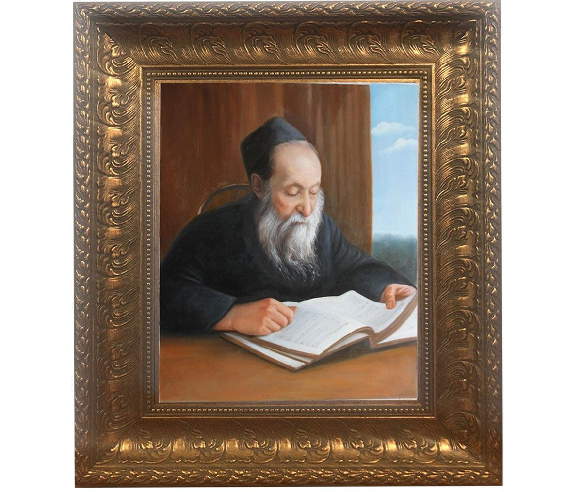 Rabbi Chaim Oizer framed picture- painting in gold frame Size 11x14"