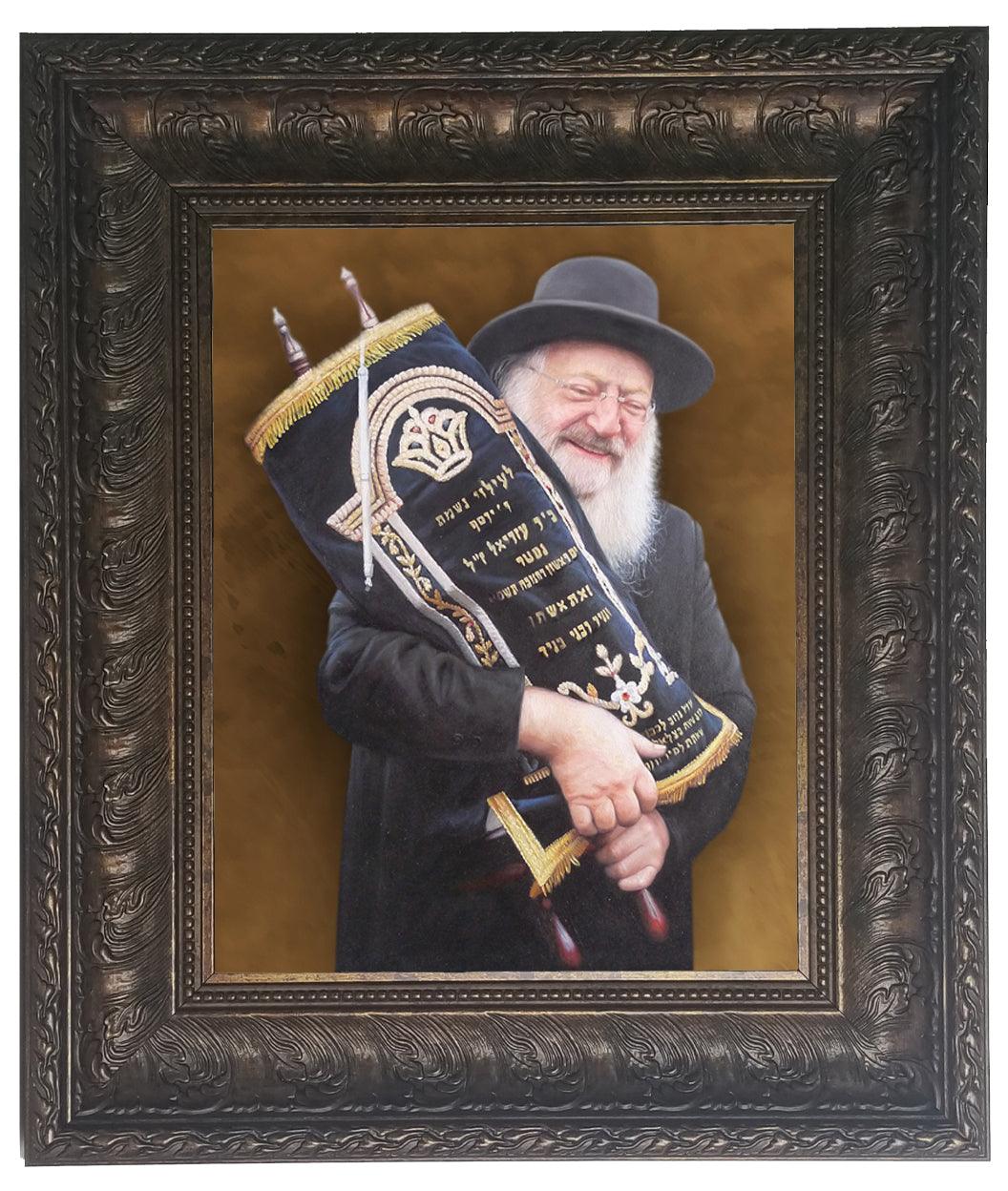 Rav Matisyahu Salomon picture- painting in brown frame Size 11x14&quot;
