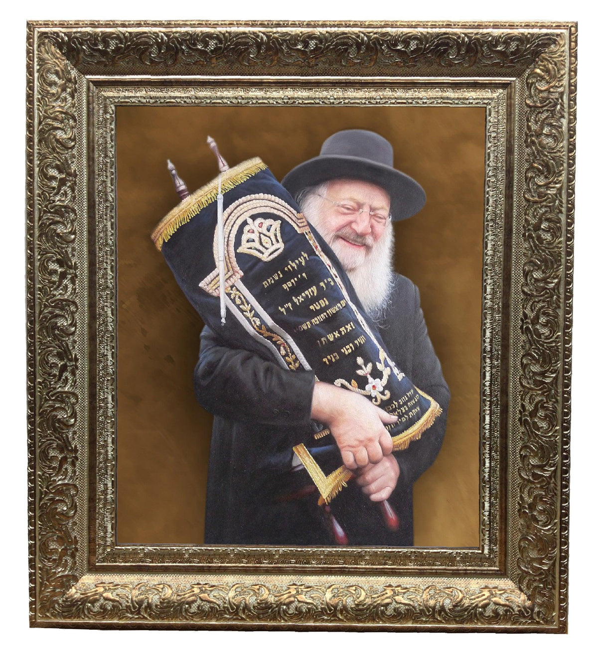 Rav Matisyahu Salomon picture- Painting in Cream Gold Frame, Size 11x14&quot;