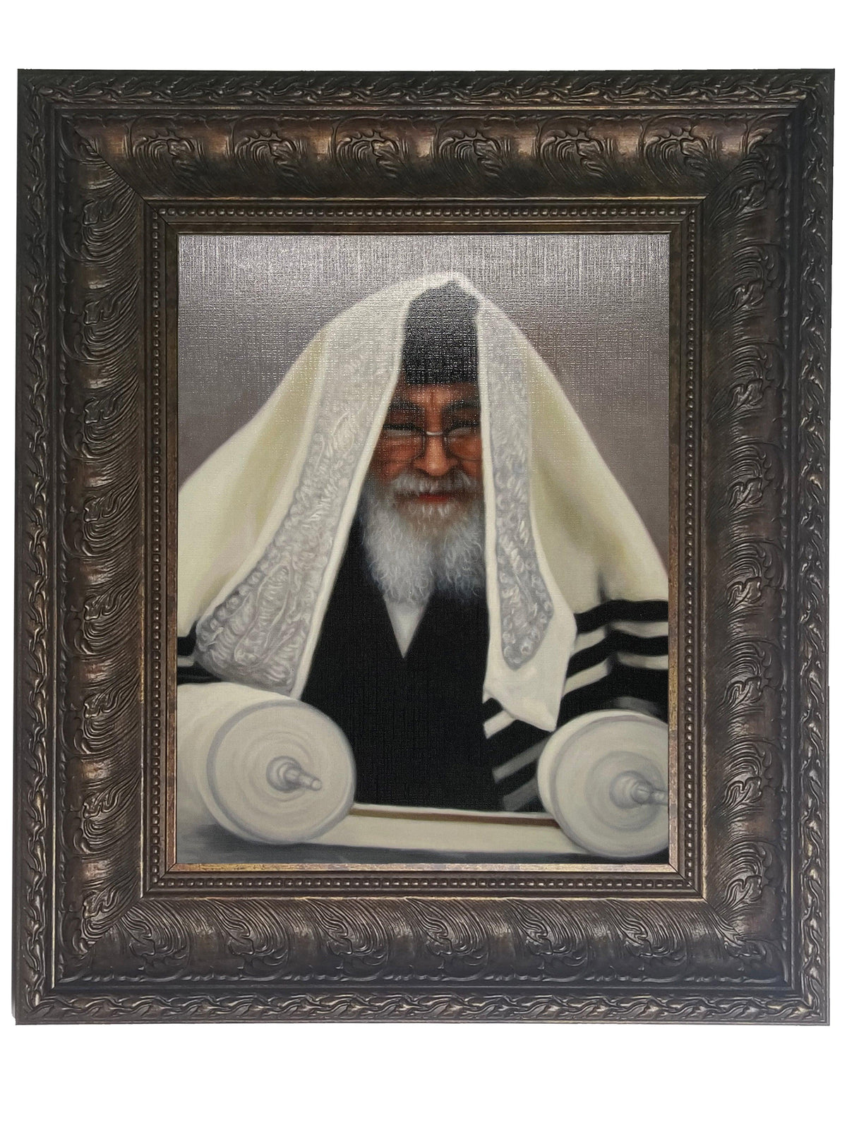 Skver Rebbe with Sefer Torah- Brown Frame Size 11x14&quot;