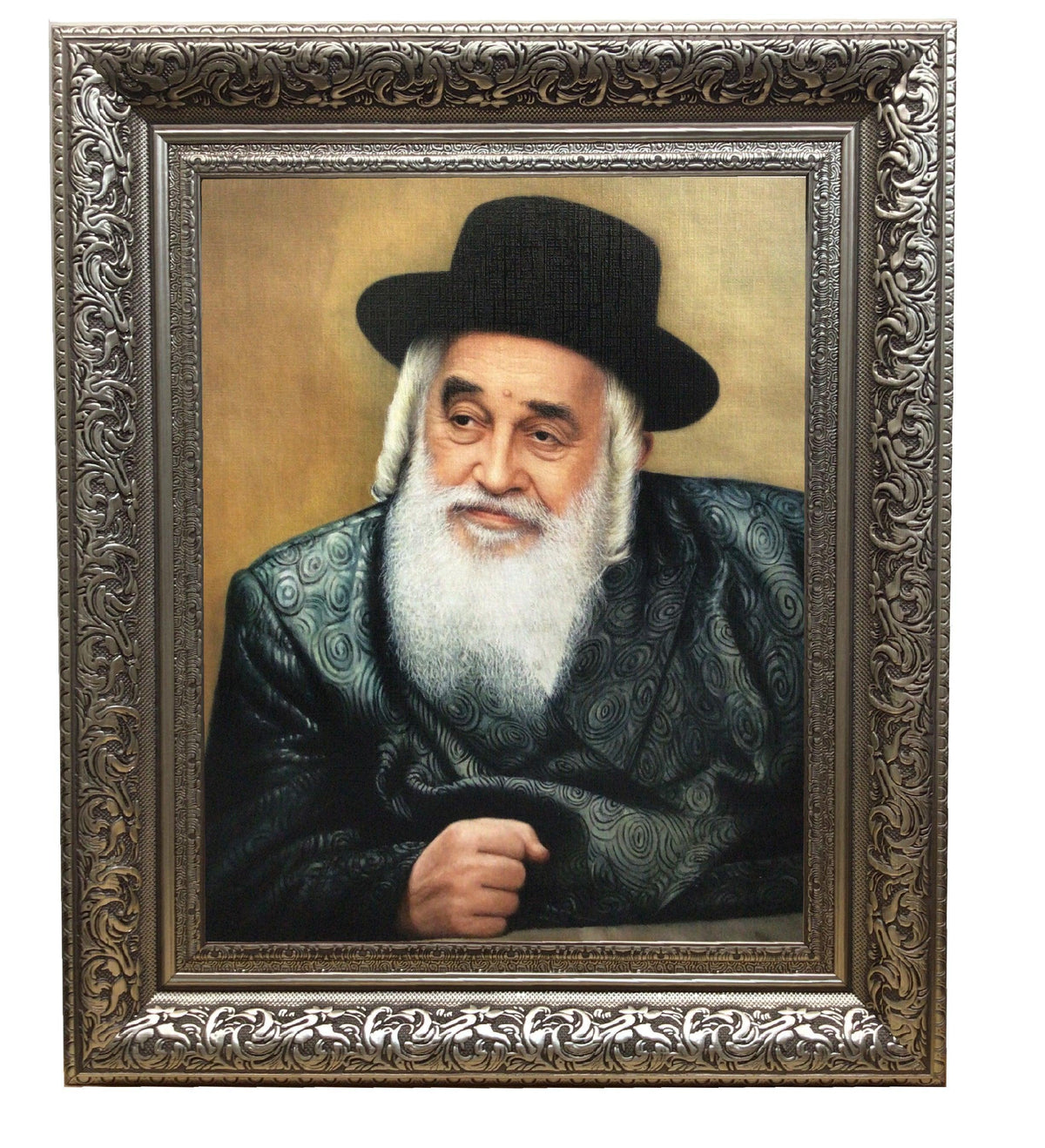 Viznitzer Rebbe- Yeshuas Moshe Framed Painting in Silver Frame, Size 11x14"